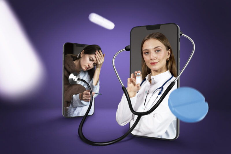 urgent care telehealth app - Senior doctor looking frustrated at a powerful urgent care telehealth app displaying real-time patient vitals.
