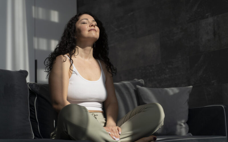 2-minute health trick - diaphragmatic breathing woman calm