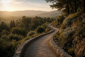 Golden-Hour Trail to Distant Mountains