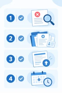 A checklist-style graphic showing the steps of filing an insurance appeal, to visually reinforce the process